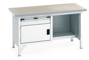 1500mm Wide Engineers Storage Benches with Cupboards & Drawers Bott Bench1500Wx750Dx840mmH - 1 Drawer, 1 Cupboard & LinoTop